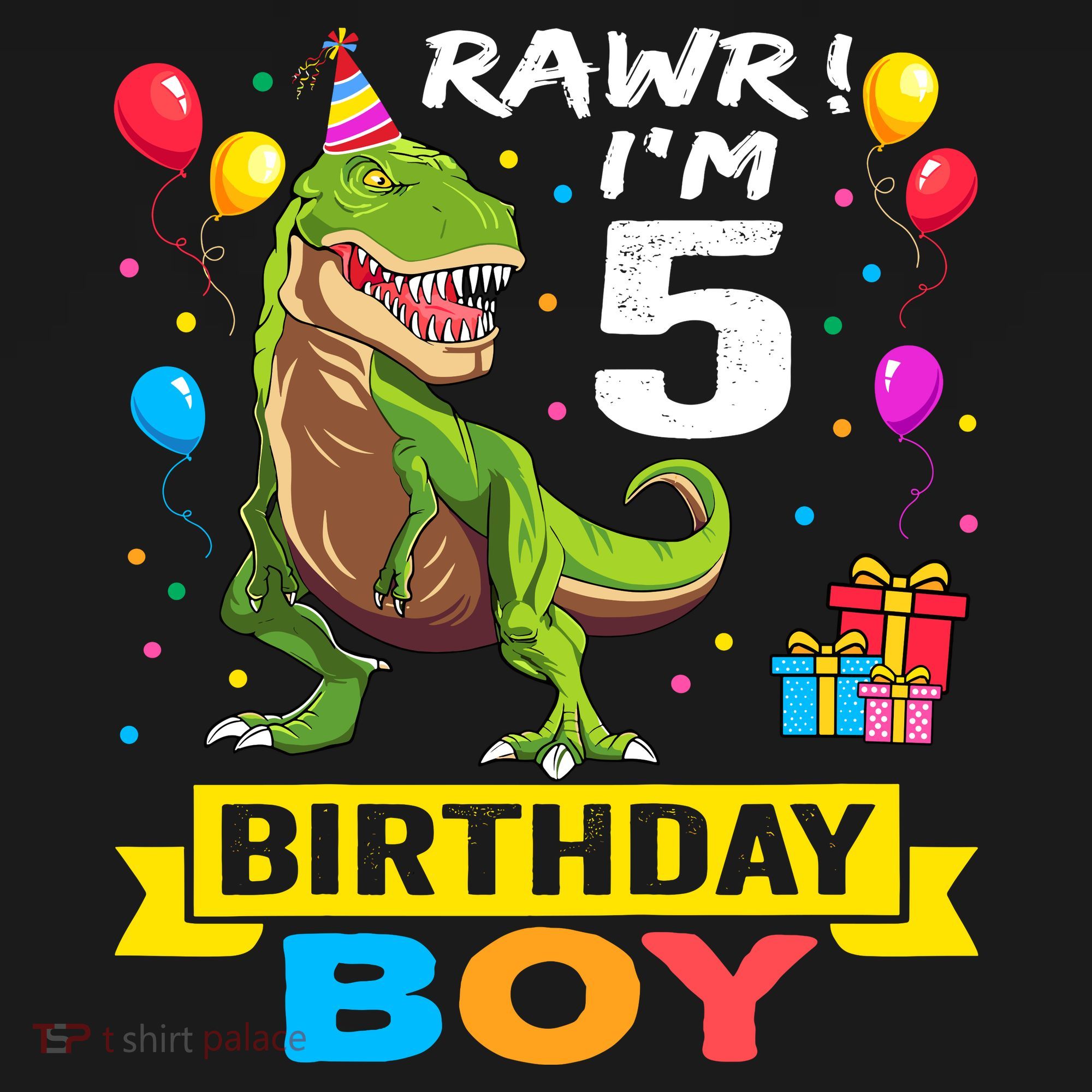 5 Year Old 5th Birthday Boy T Rex Dinosaur Kids T-Shirt