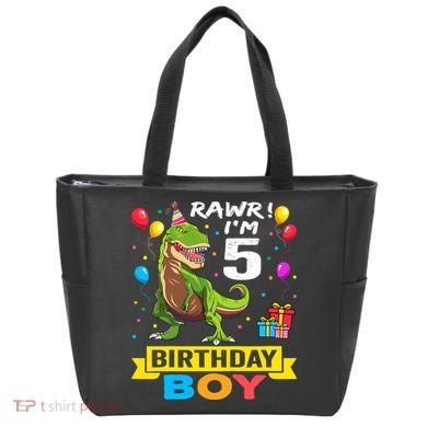 5 Year Old 5th Birthday Boy T Rex Dinosaur Tote Bag