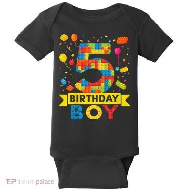 5 Year Old Building Blocks 5th Birthday Baby Bodysuit