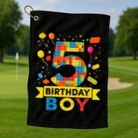5 Year Old Building Blocks 5th Birthday Golf Towel thumb 1