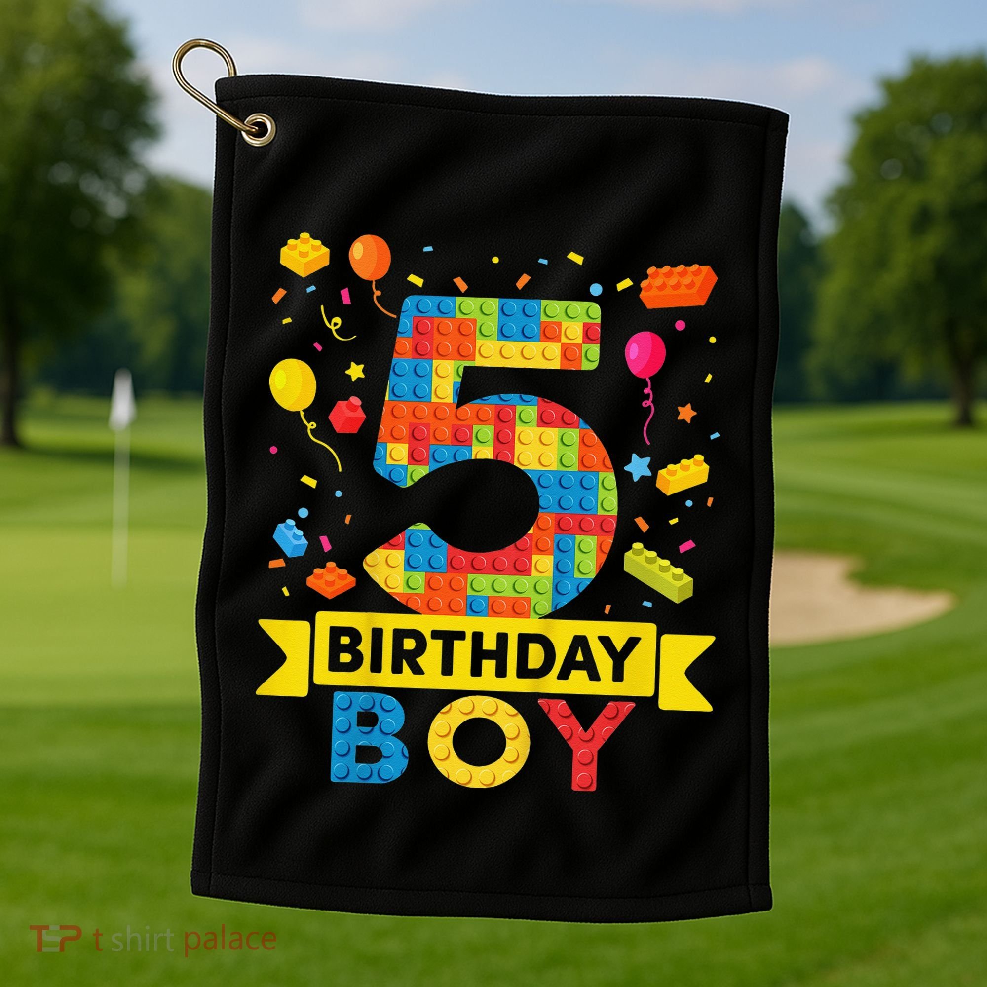 5 Year Old Building Blocks 5th Birthday Golf Towel