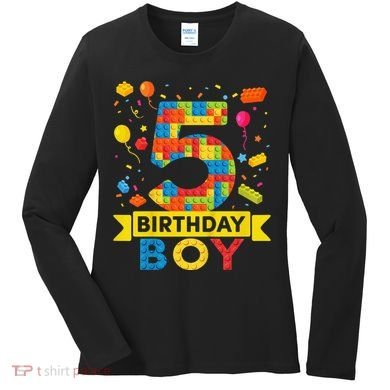 5 Year Old Building Blocks 5th Birthday Women's Long Sleeve Shirt