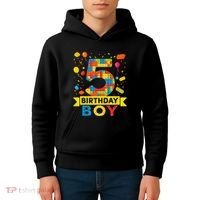 5 Year Old Building Blocks 5th Birthday Kids Hoodie thumb 4