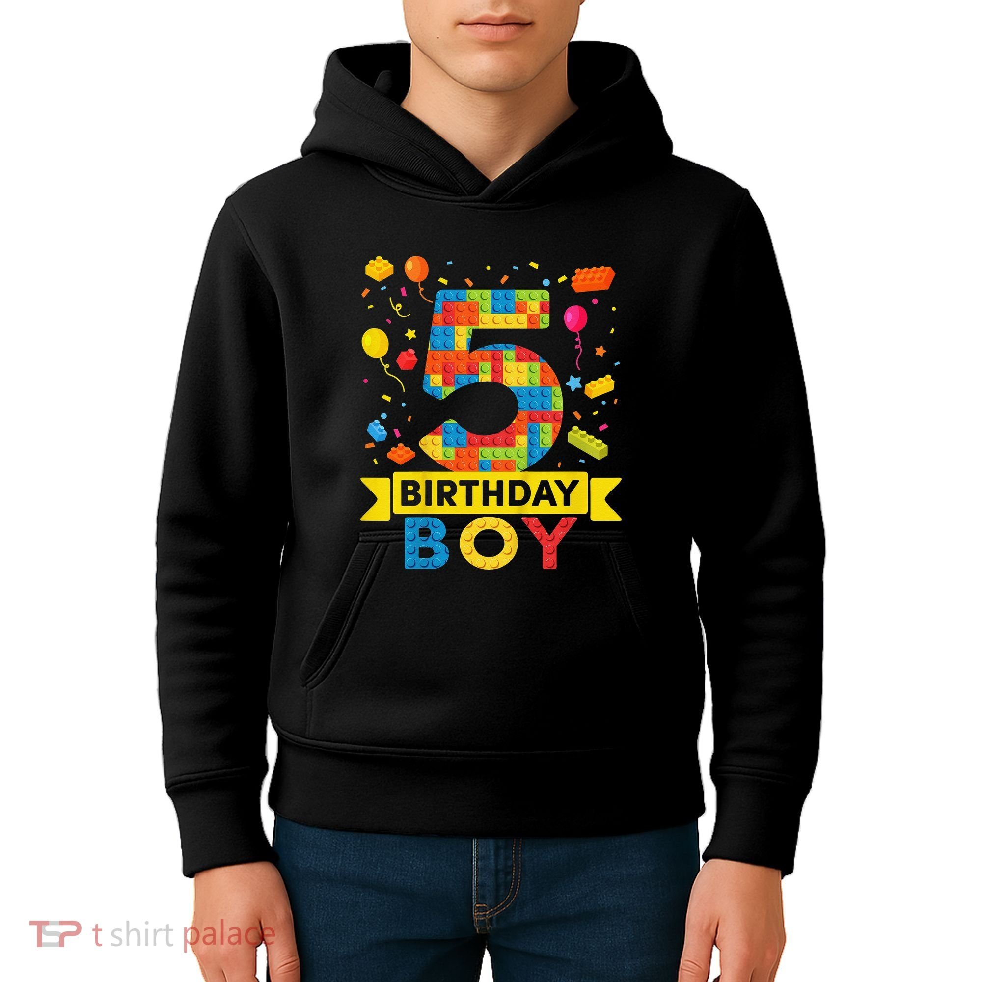 5 Year Old Building Blocks 5th Birthday Kids Hoodie
