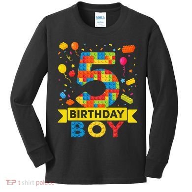 5 Year Old Building Blocks 5th Birthday Kids Long Sleeve Shirt