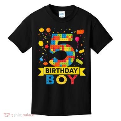 5 Year Old Building Blocks 5th Birthday Kids T-Shirt
