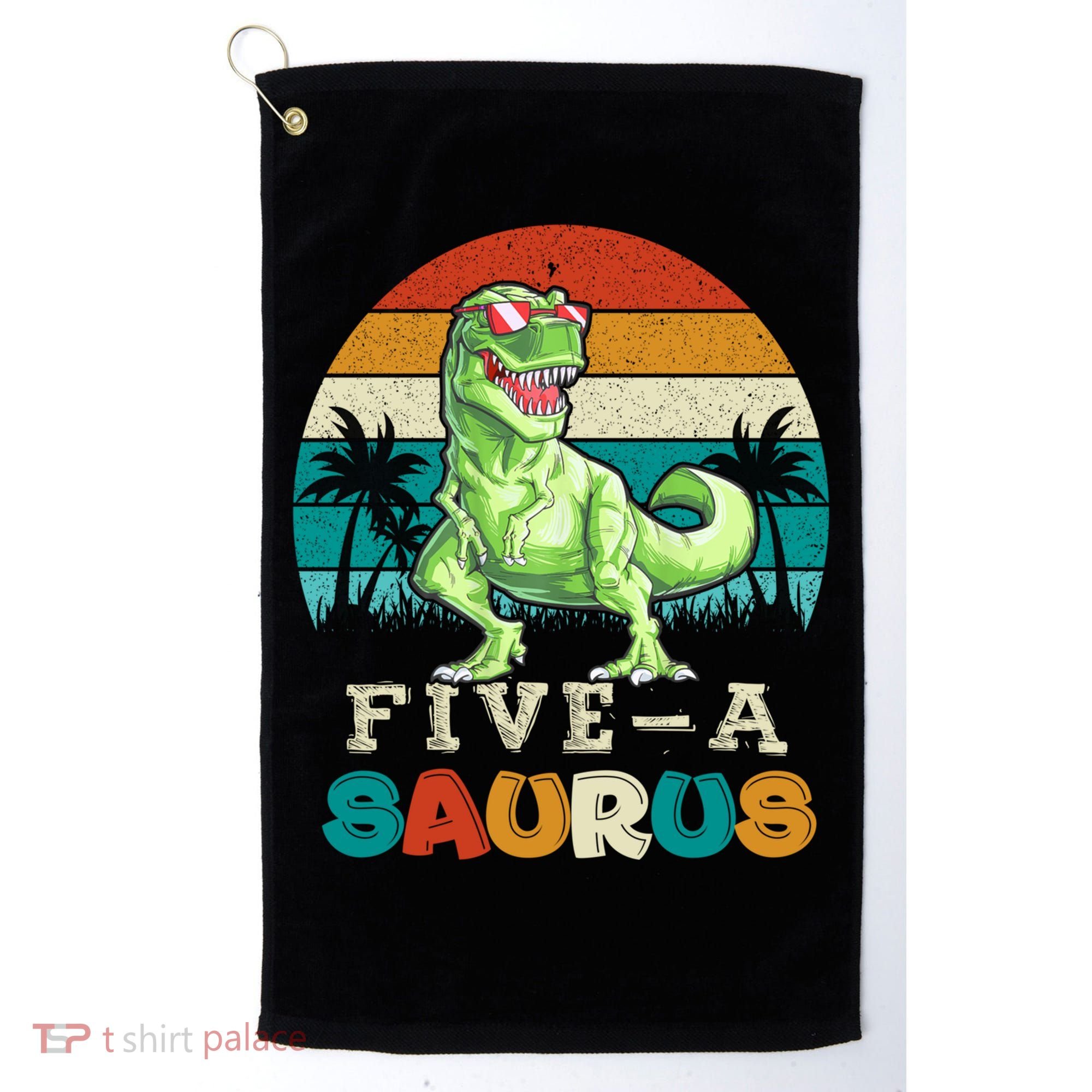 5 Year Old Dinosaur Birthday 5th T Rex Dino Five Saurus Gift Golf Towel