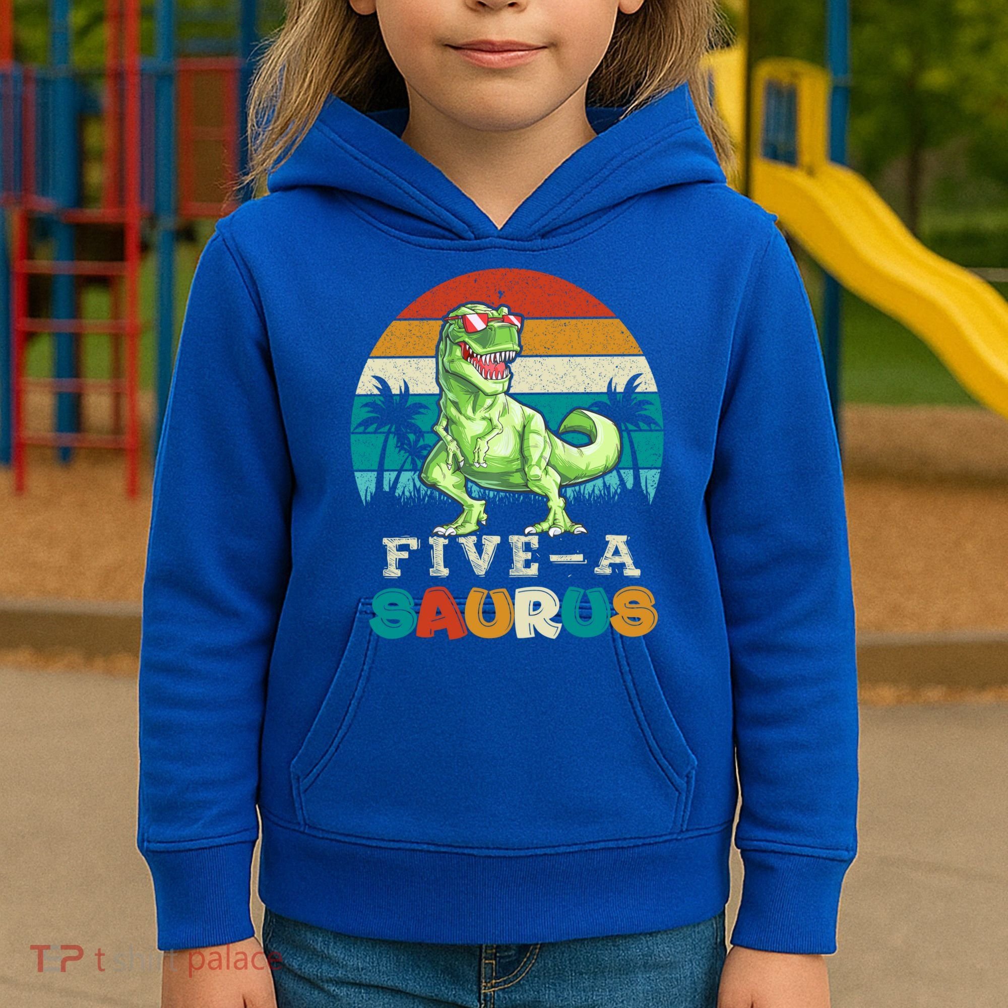 5 Year Old Dinosaur Birthday 5th T Rex Dino Five Saurus Gift Kids Hoodie