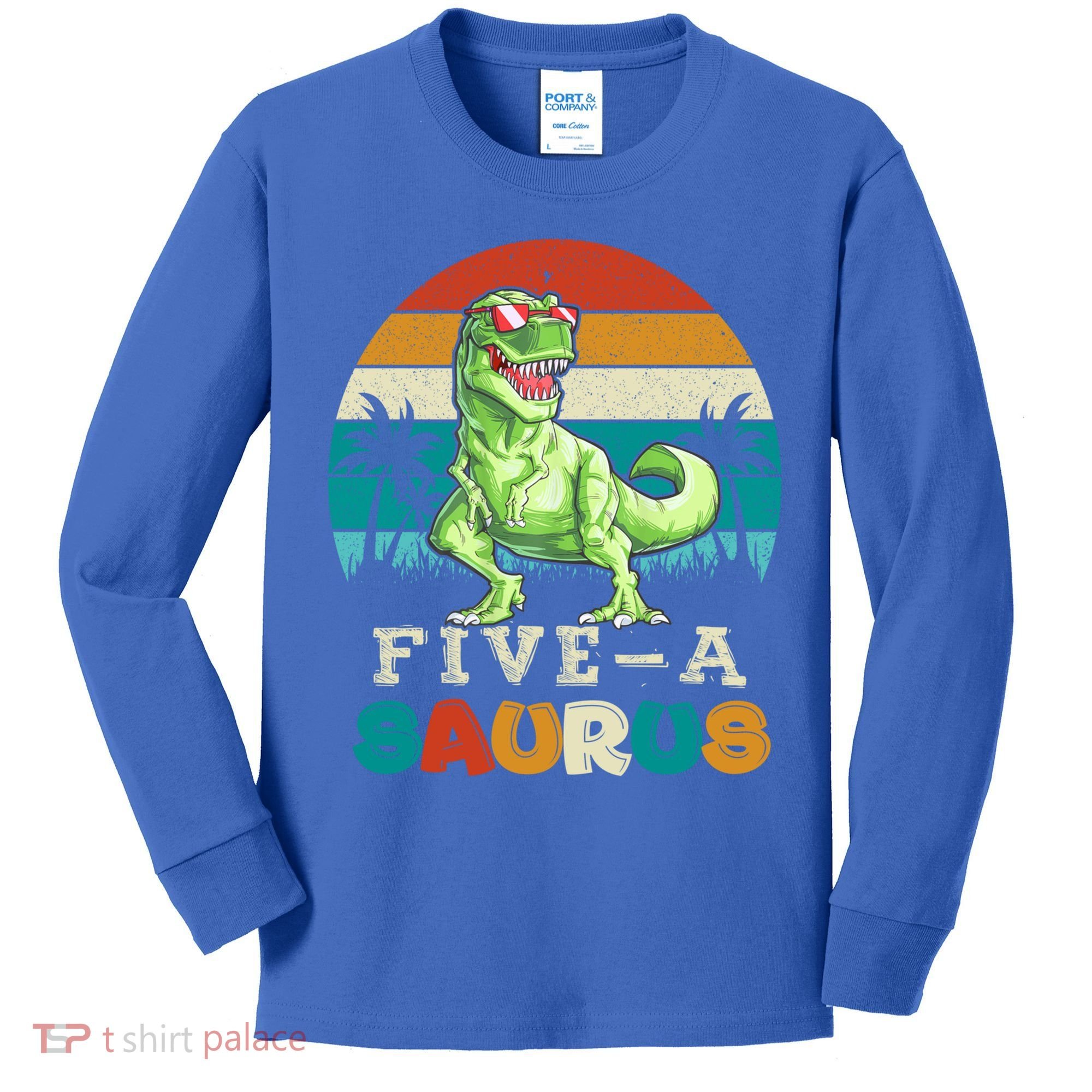 5 Year Old Dinosaur Birthday 5th T Rex Dino Five Saurus Gift Kids Long Sleeve Shirt