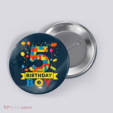 5 Year Old Building Blocks 5th Birthday Boy Button