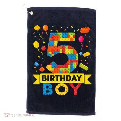 5 Year Old Building Blocks 5th Birthday Boy Golf Towel