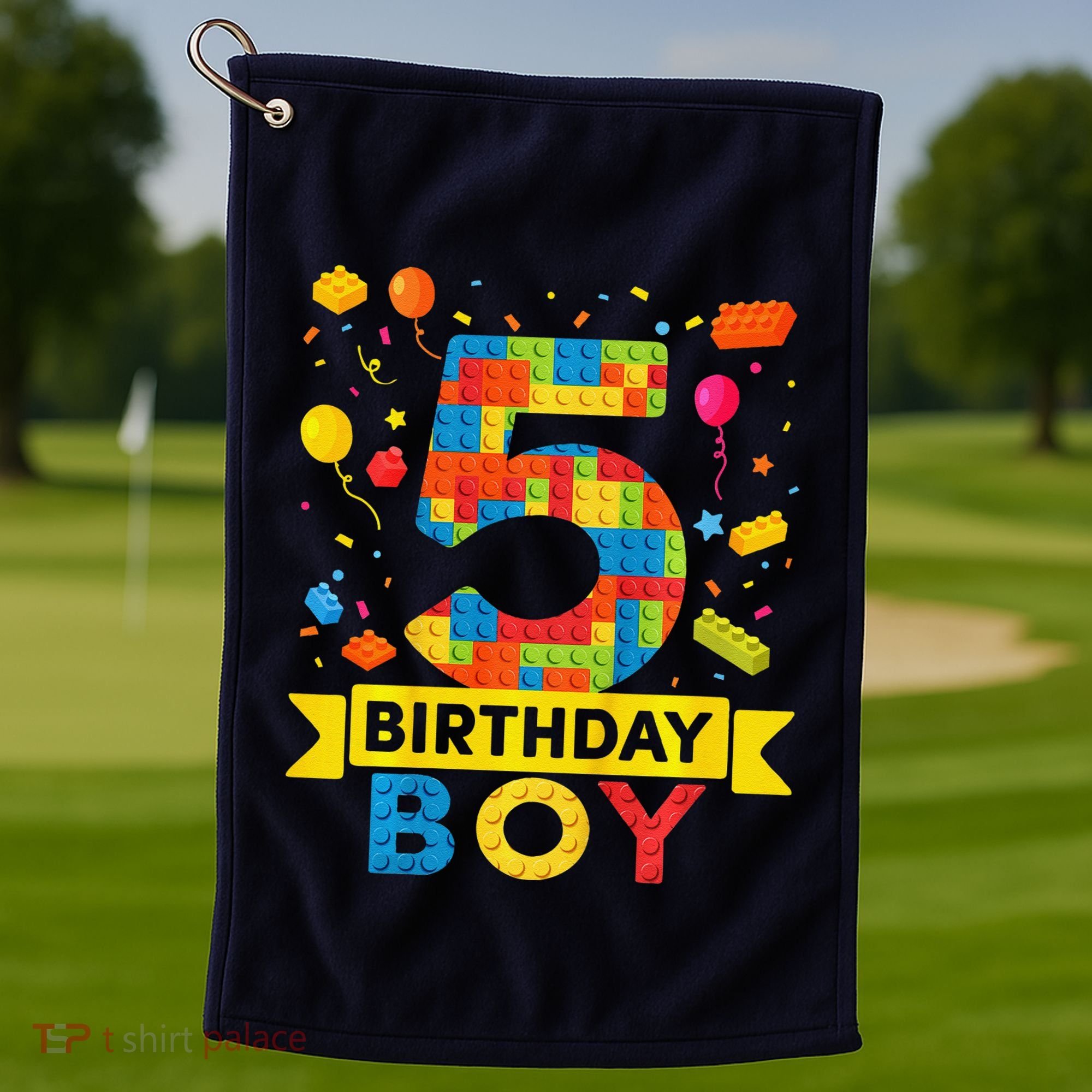5 Year Old Building Blocks 5th Birthday Boy Golf Towel