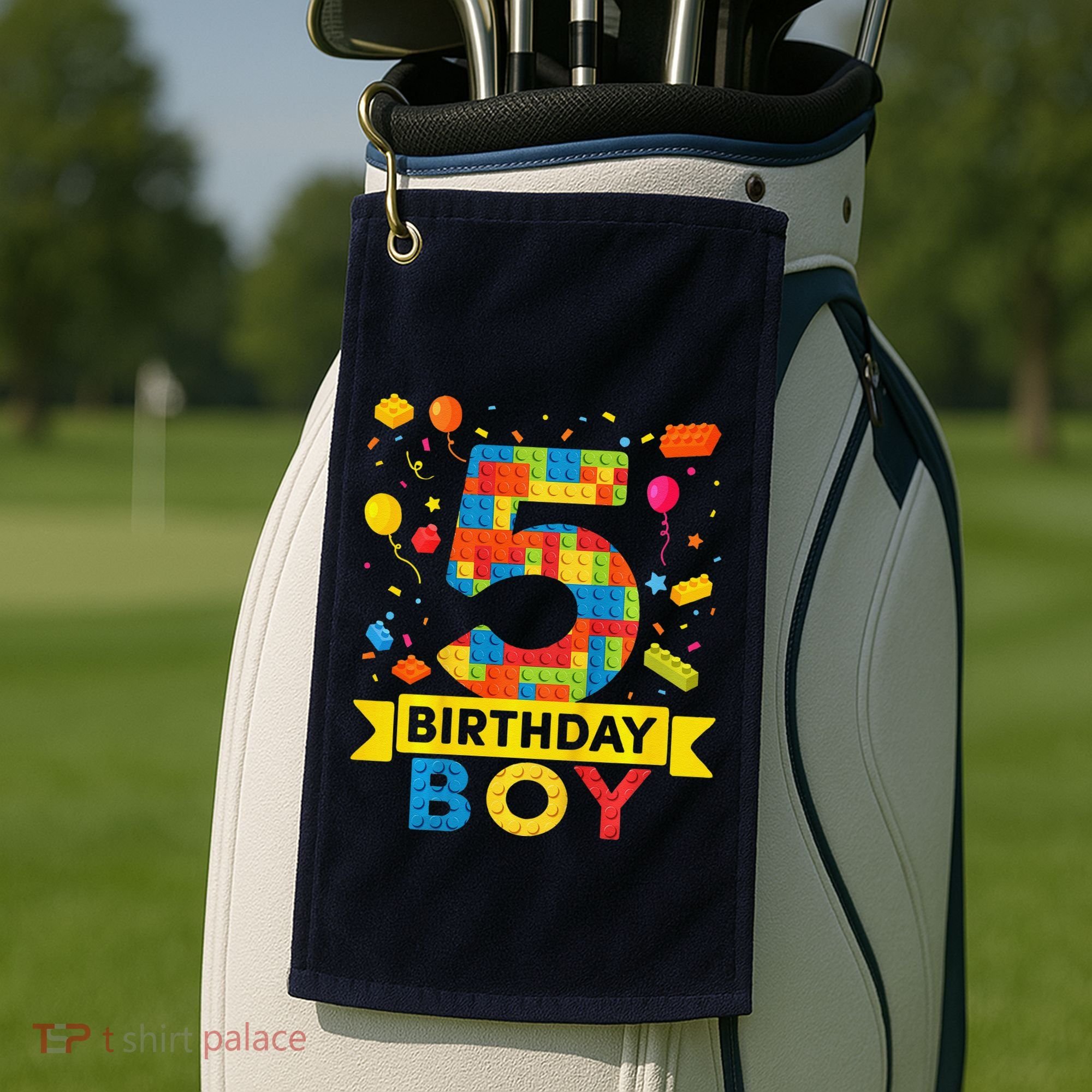 5 Year Old Building Blocks 5th Birthday Boy Golf Towel