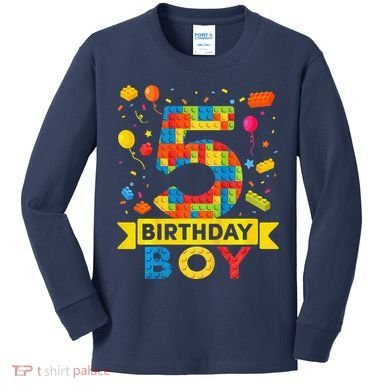 5 Year Old Building Blocks 5th Birthday Boy Kids Long Sleeve Shirt