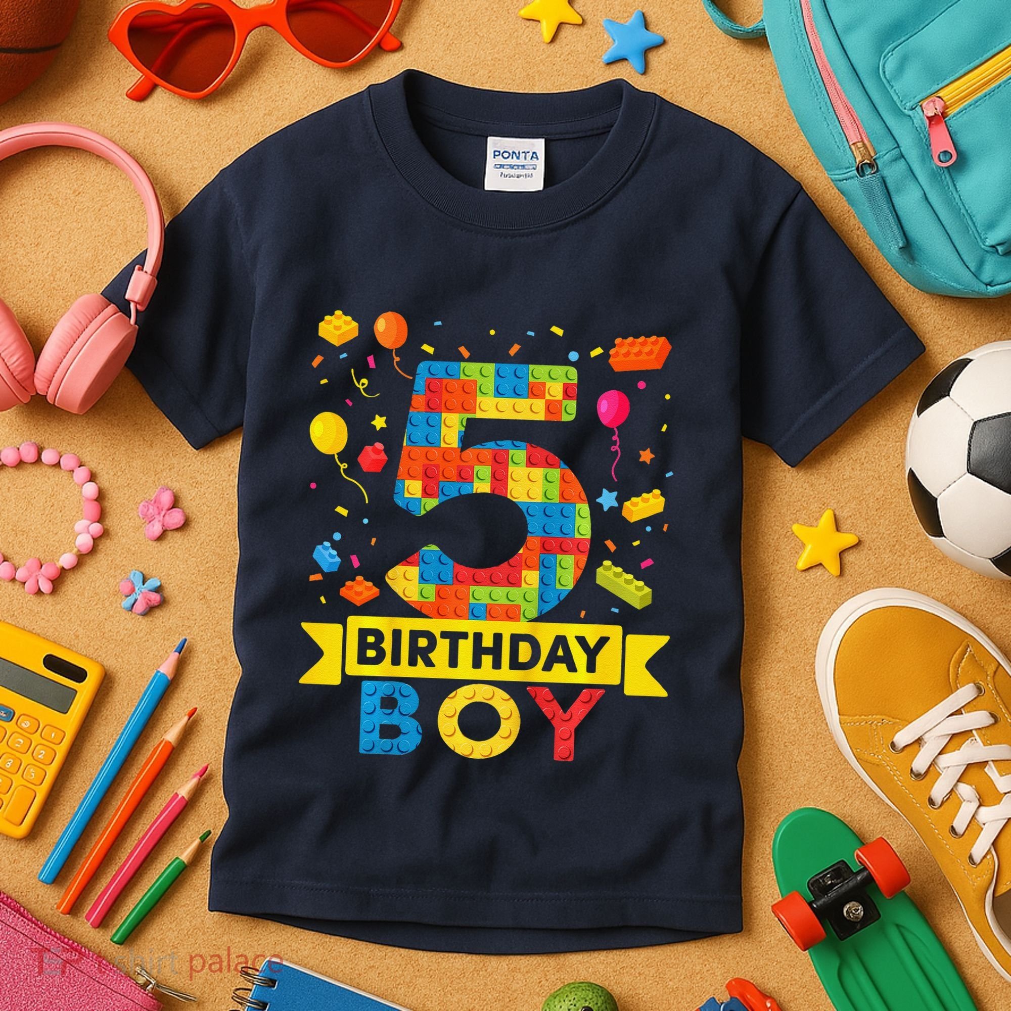 5 Year Old Building Blocks 5th Birthday Boy Kids T-Shirt