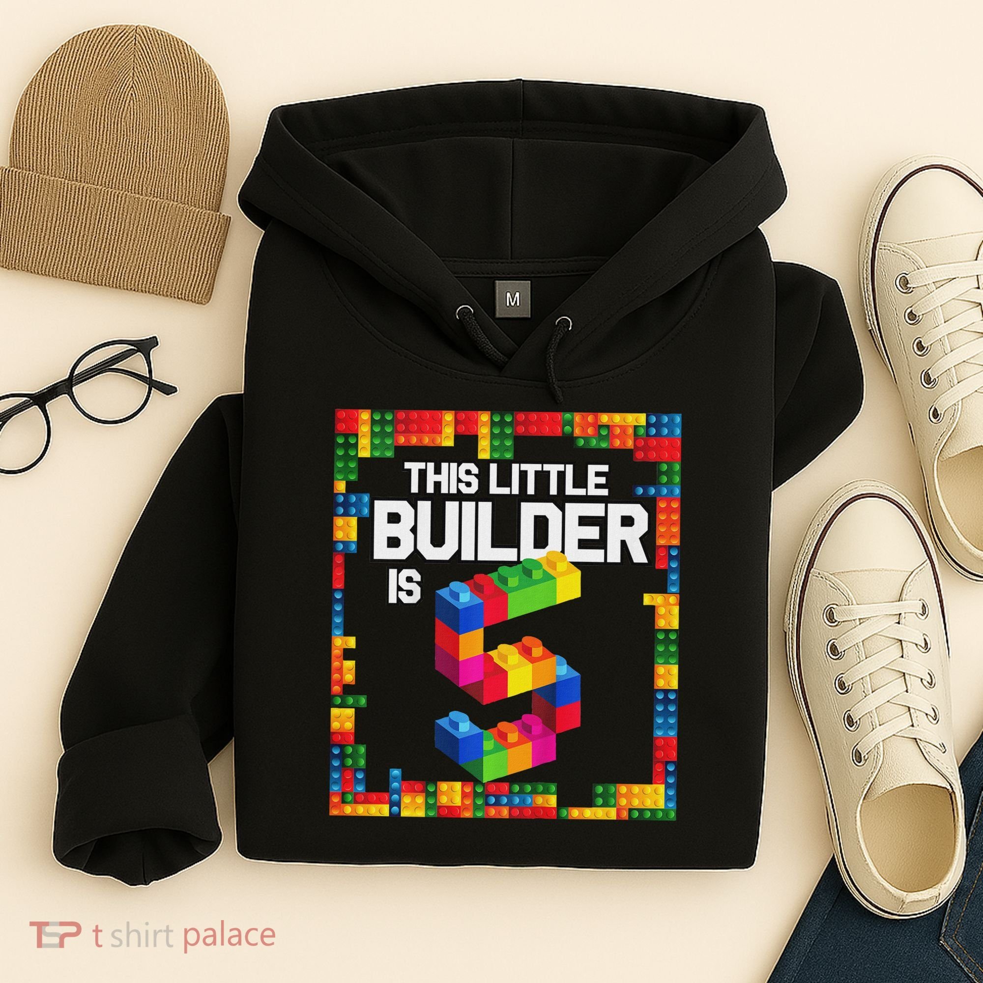 5 Year Old Building Blocks Birthday Brick 5th Gift Hoodie