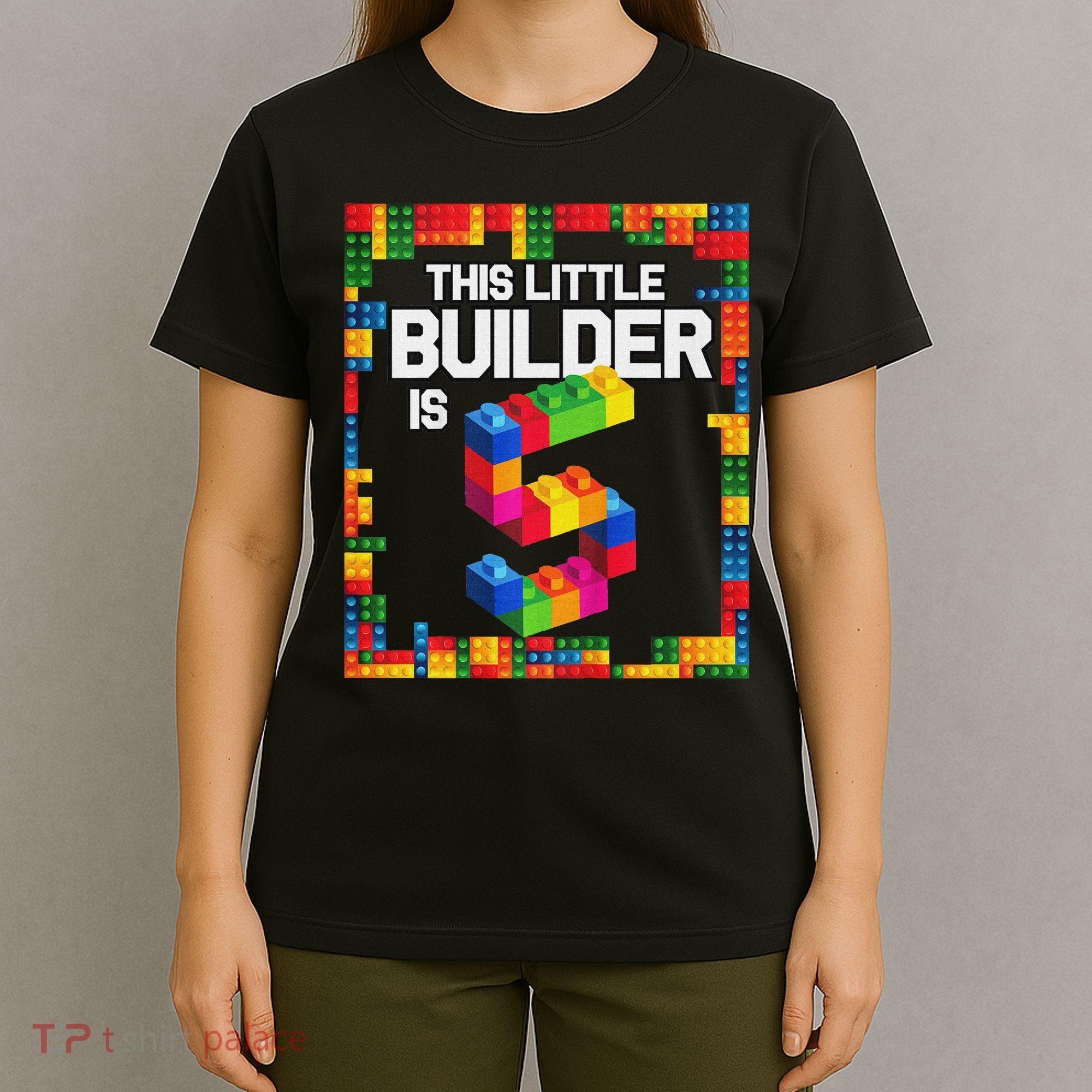 5 Year Old Building Blocks Birthday Brick 5th Gift T-Shirt