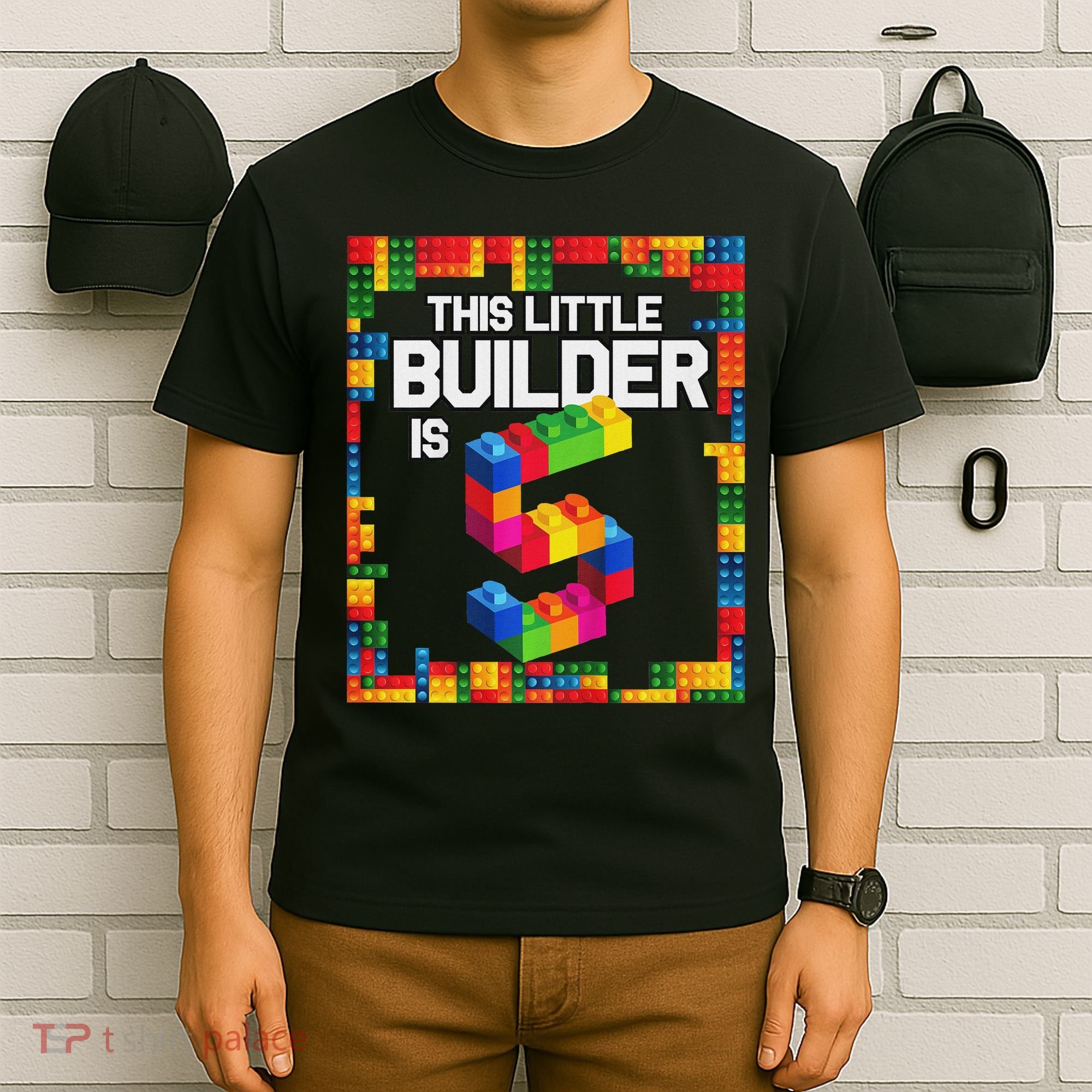 5 Year Old Building Blocks Birthday Brick 5th Gift T-Shirt