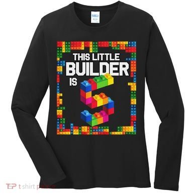 5 Year Old Building Blocks Birthday Brick 5th Gift Women's Long Sleeve Shirt