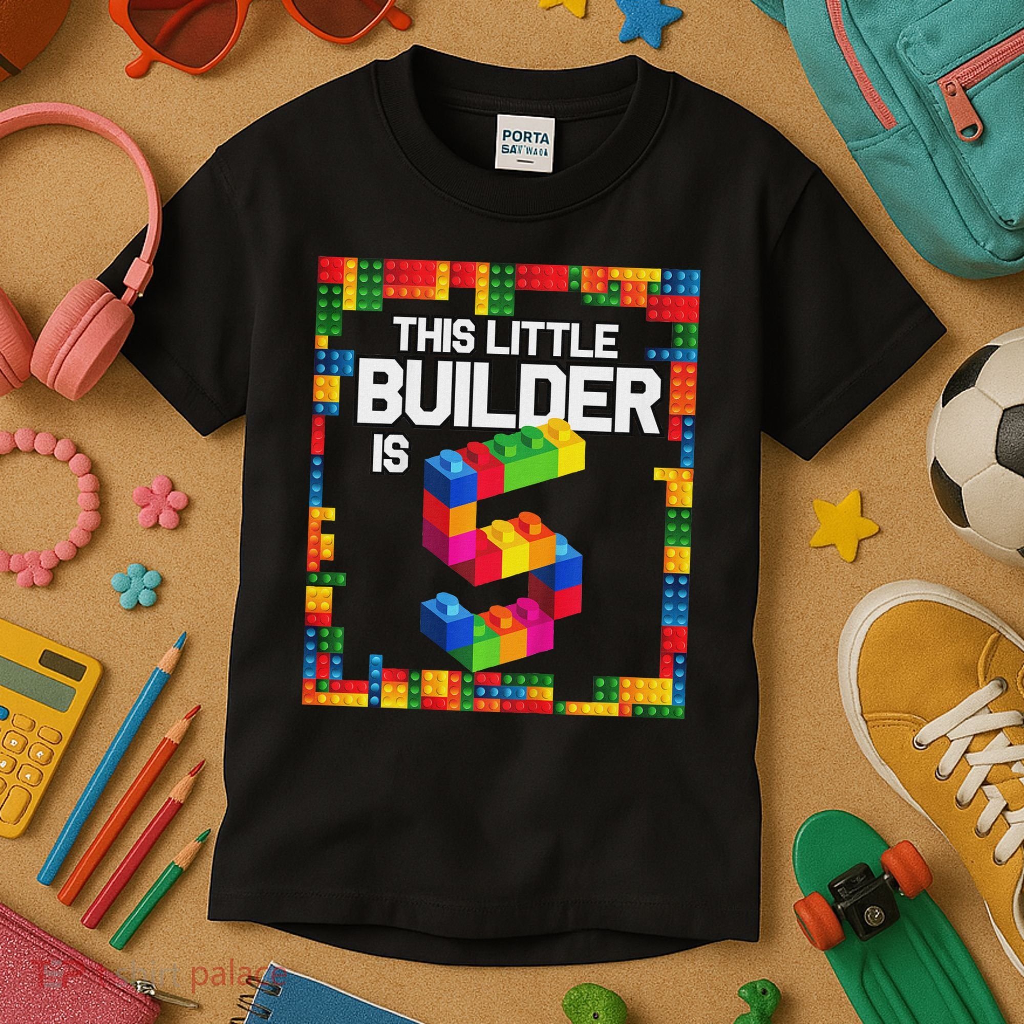 5 Year Old Building Blocks Birthday Brick 5th Gift Kids T-Shirt
