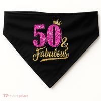 50 Years Old Gift 50 & Fabulous 50th Birthday Pink Crown USA-Made Doggie Bandana thumb 0