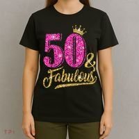 50 Years Old Gift 50 & Fabulous 50th Birthday Pink Crown T-Shirt thumb 4
