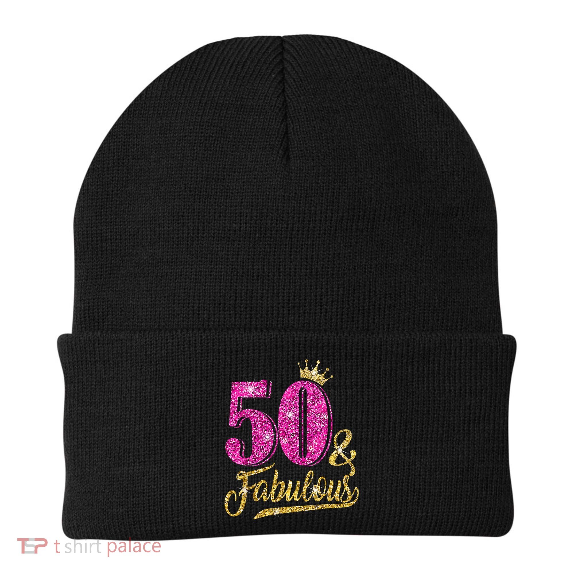 50 Years Old Gift 50 & Fabulous 50th Birthday Pink Crown Beanie