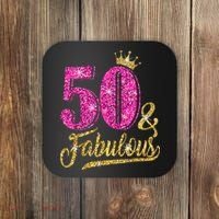 50 Years Old Gift 50 & Fabulous 50th Birthday Pink Crown Coaster thumb 0