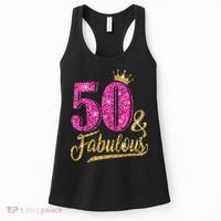 50 Years Old Gift 50 & Fabulous 50th Birthday Pink Crown Women's Tank Top thumb 0