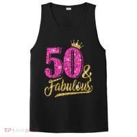 50 Years Old Gift 50 & Fabulous 50th Birthday Pink Crown PosiCharge Competitor Tank thumb 0