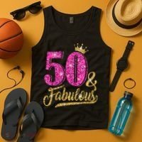 50 Years Old Gift 50 & Fabulous 50th Birthday Pink Crown Tank Top thumb 4