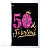 50 Years Old Gift 50 & Fabulous 50th Birthday Pink Crown Golf Towel thumb 0