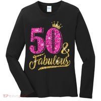 50 Years Old Gift 50 & Fabulous 50th Birthday Pink Crown Women's Long Sleeve Shirt thumb 0
