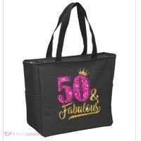 50 Years Old Gift 50 & Fabulous 50th Birthday Pink Crown Tote Bag thumb 2