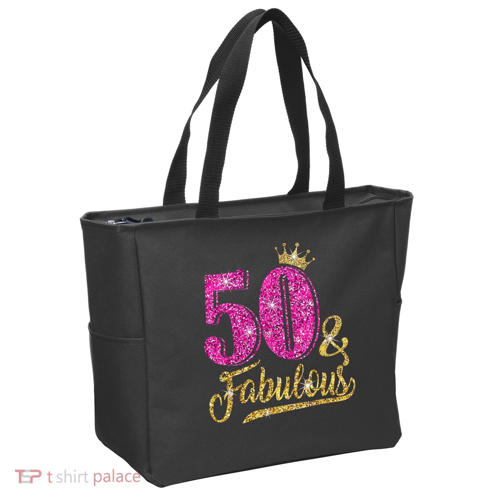 50 Years Old Gift 50 & Fabulous 50th Birthday Pink Crown Tote Bag