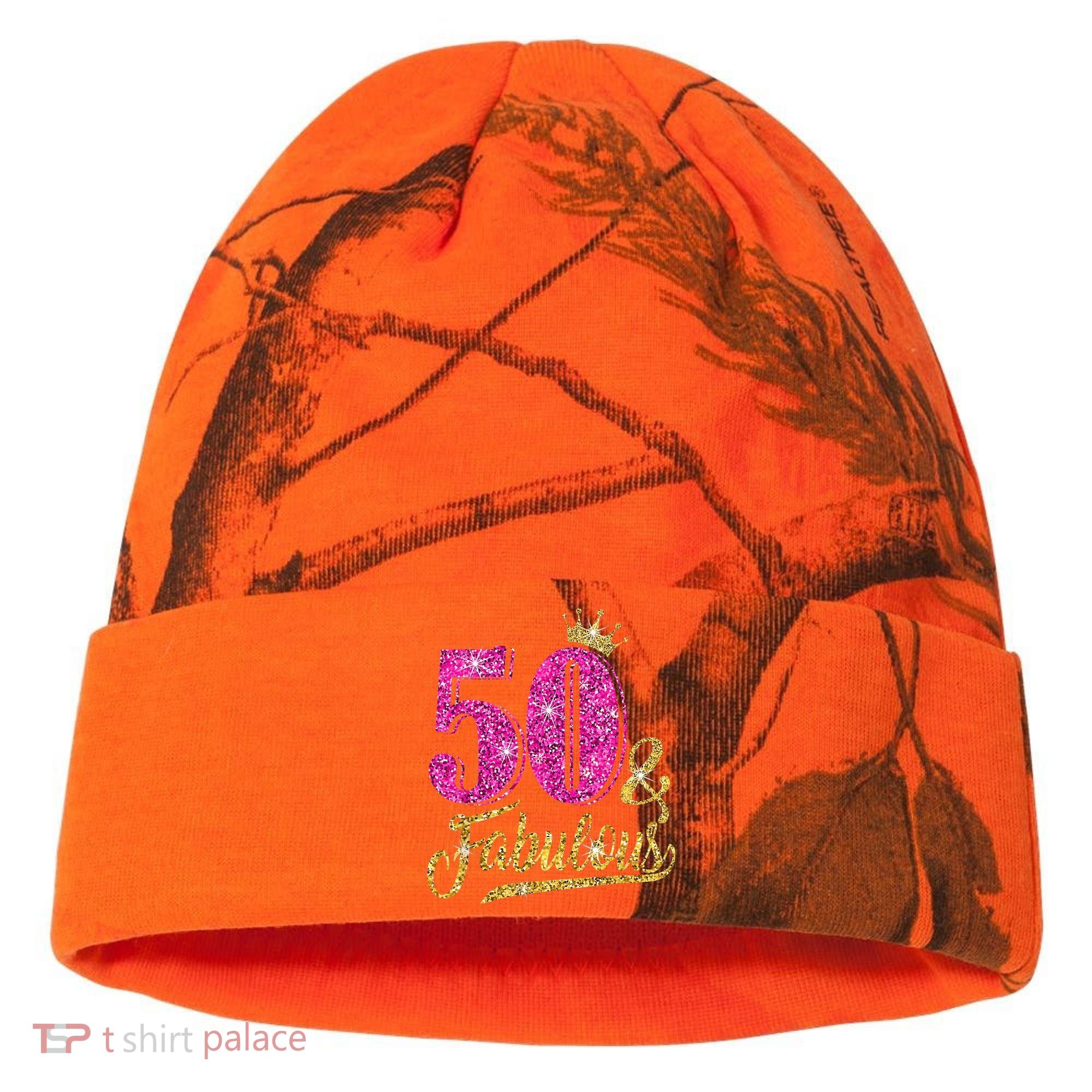 50 Years Old Gift 50 & Fabulous 50th Birthday Pink Crown Kati Licensed 12" Camo Cuffed Beanie