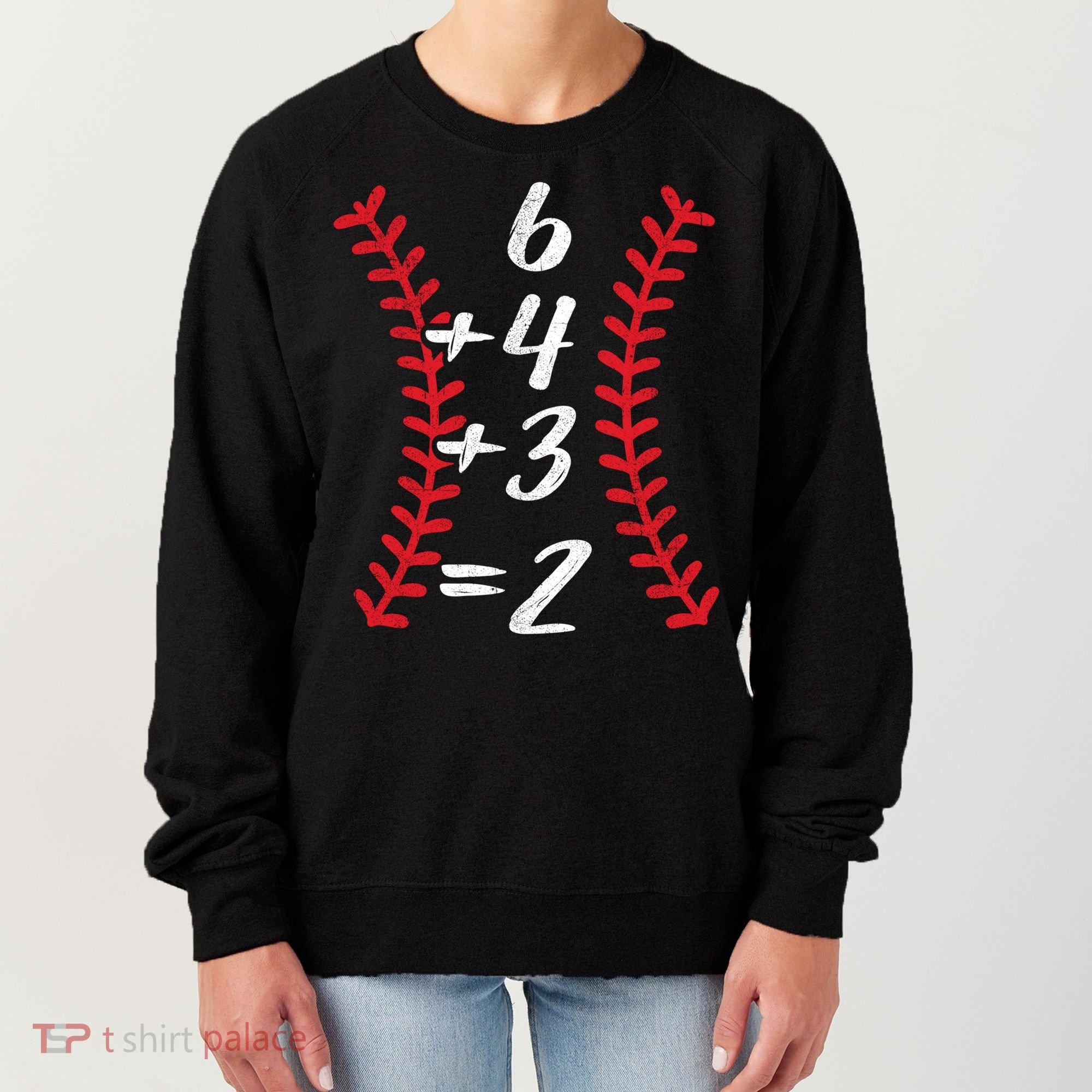 6+4+3 2 Baseball Laces Funny Double Play Math Turn Two Cute Gift Women's Sweatshirt