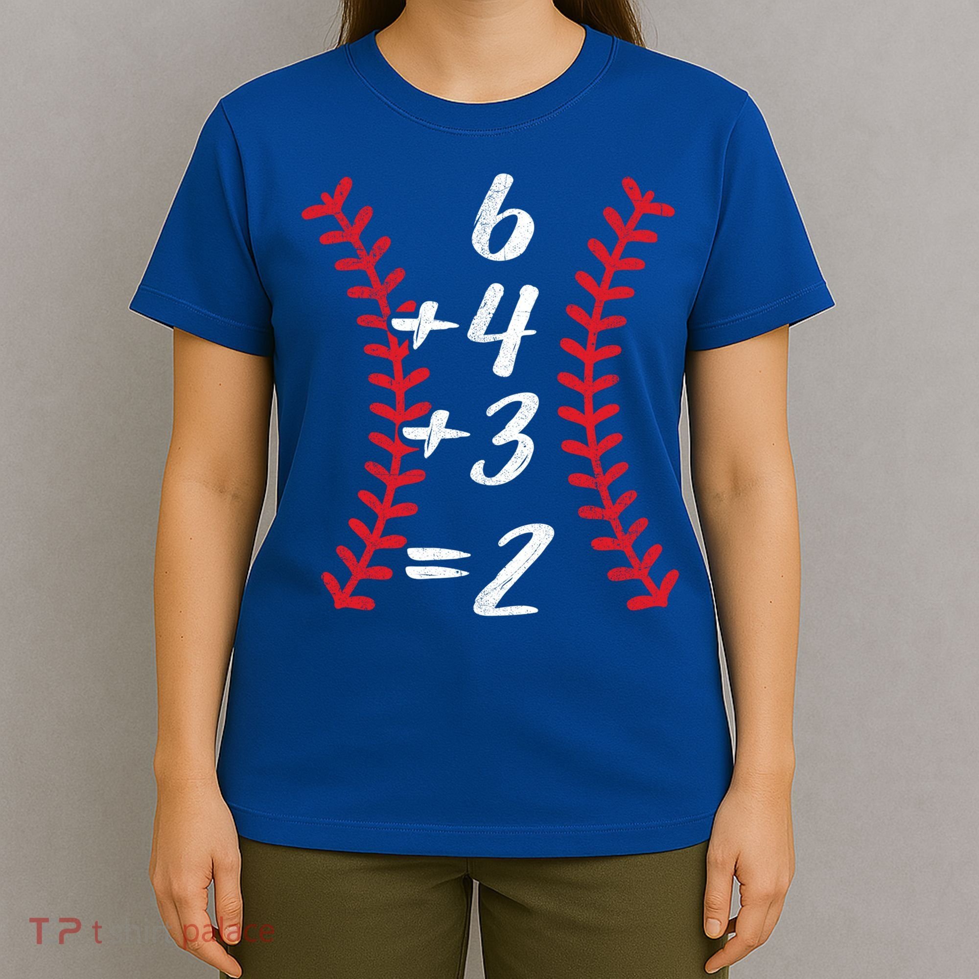 6+4+3 2 Baseball Laces Funny Double Play Math Turn Two Cute Gift T-Shirt
