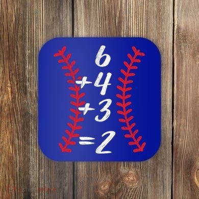 6+4+3 2 Baseball Laces Funny Double Play Math Turn Two Cute Gift Coaster