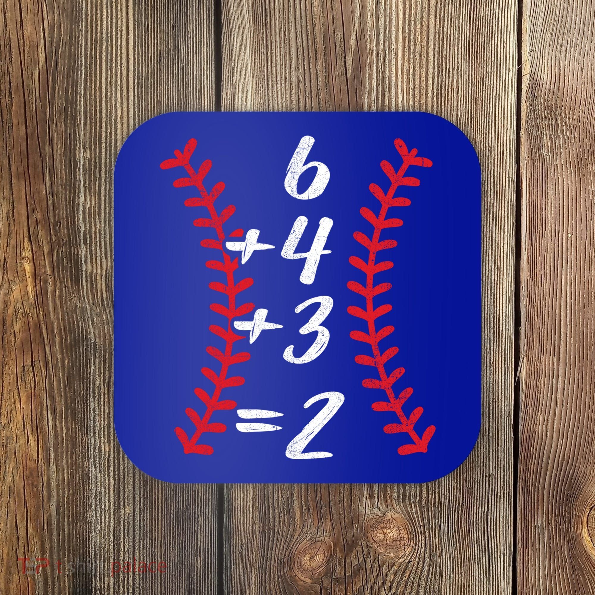 6+4+3 2 Baseball Laces Funny Double Play Math Turn Two Cute Gift Coaster