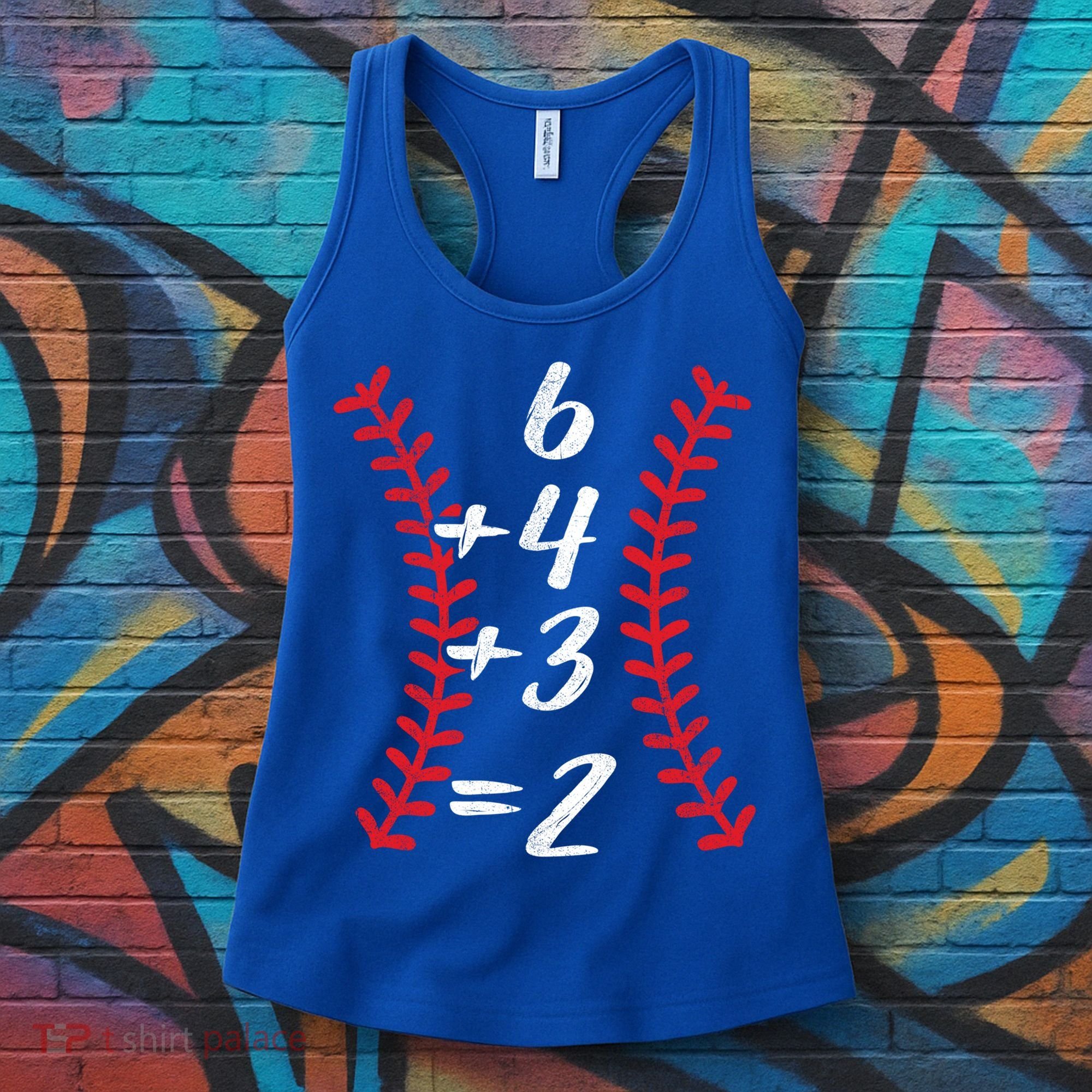6+4+3 2 Baseball Laces Funny Double Play Math Turn Two Cute Gift Women's Tank Top