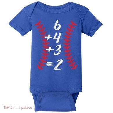 6+4+3 2 Baseball Laces Funny Double Play Math Turn Two Cute Gift Baby Bodysuit