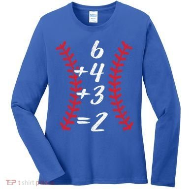 6+4+3 2 Baseball Laces Funny Double Play Math Turn Two Cute Gift Women's Long Sleeve Shirt