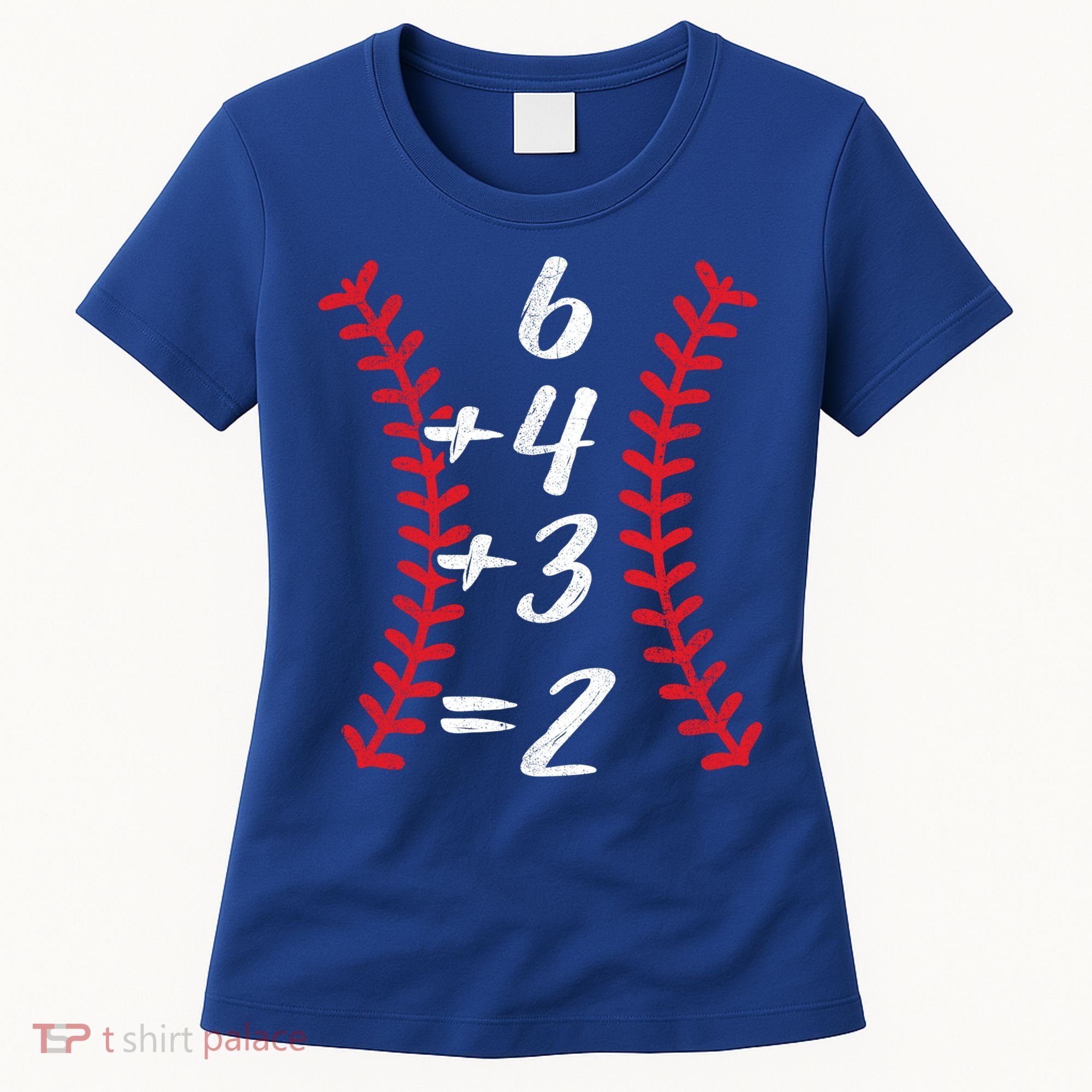 6+4+3 2 Baseball Laces Funny Double Play Math Turn Two Cute Gift Women's T-Shirt