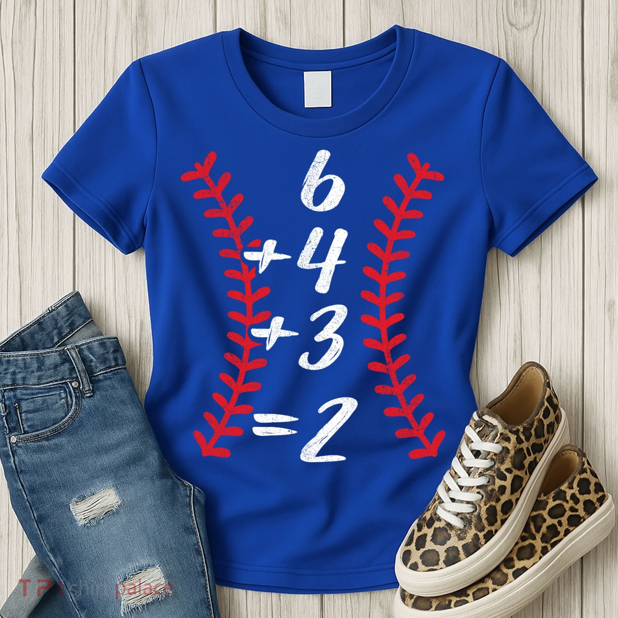 6+4+3 2 Baseball Laces Funny Double Play Math Turn Two Cute Gift Women's T-Shirt