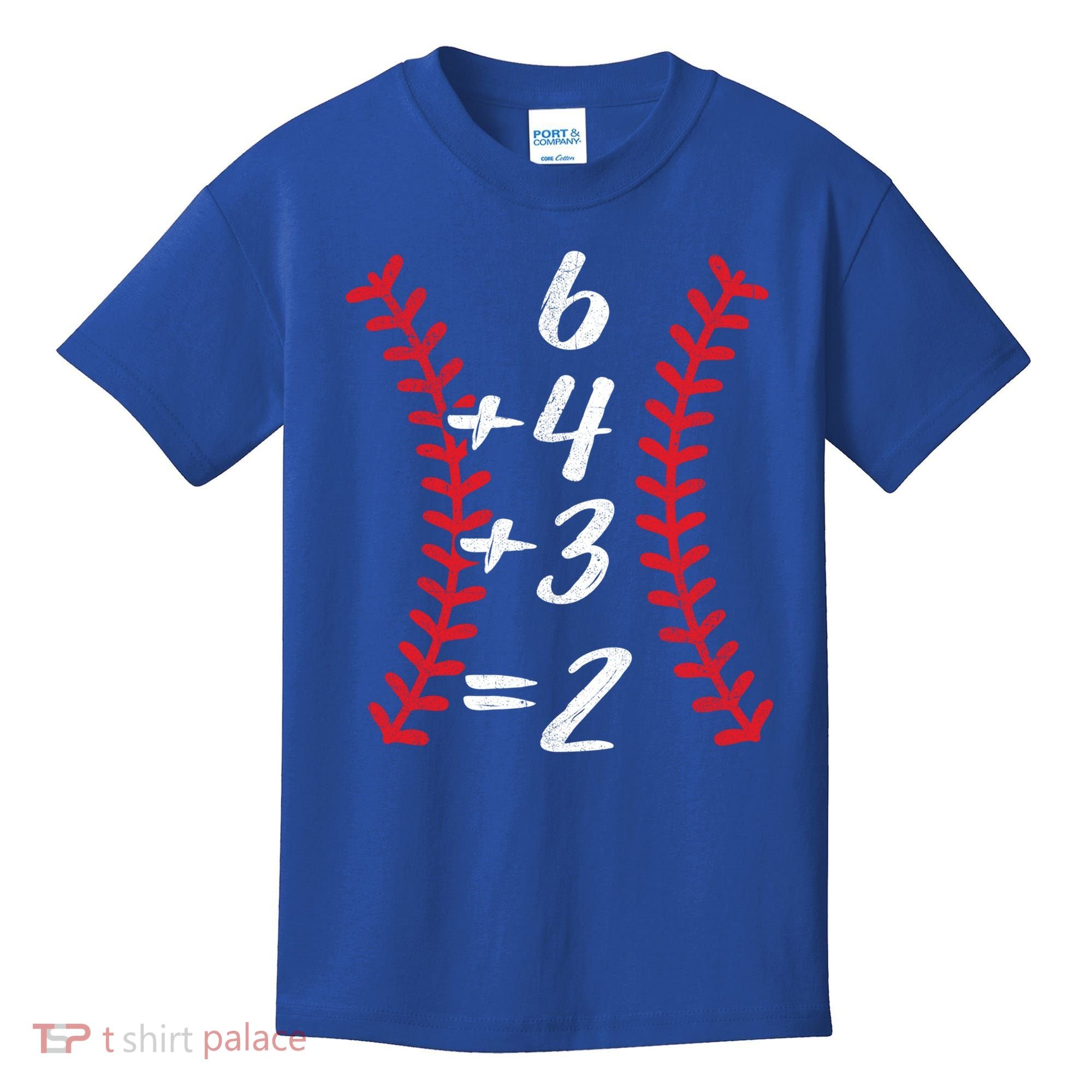 6+4+3 2 Baseball Laces Funny Double Play Math Turn Two Cute Gift Kids T-Shirt