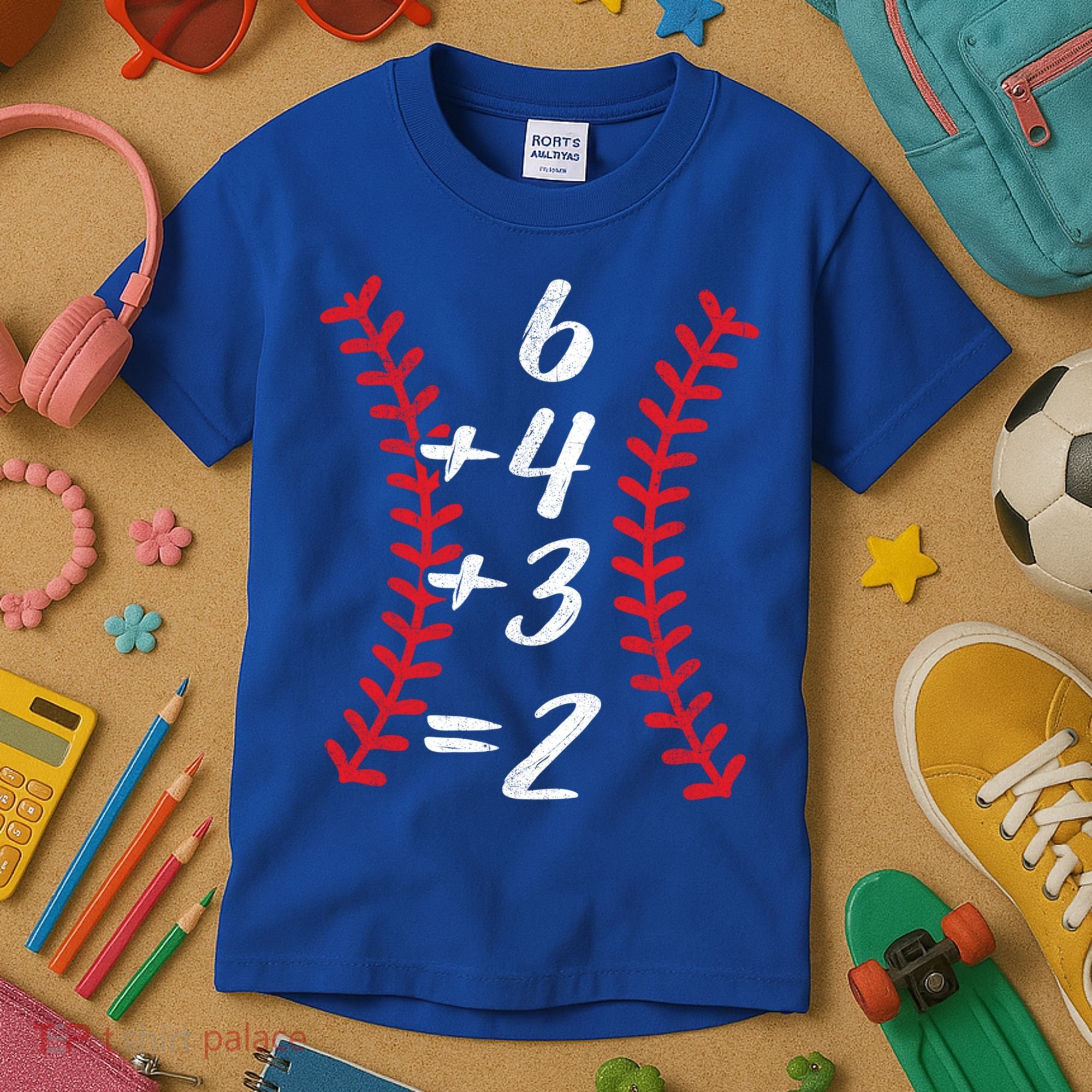 6+4+3 2 Baseball Laces Funny Double Play Math Turn Two Cute Gift Kids T-Shirt