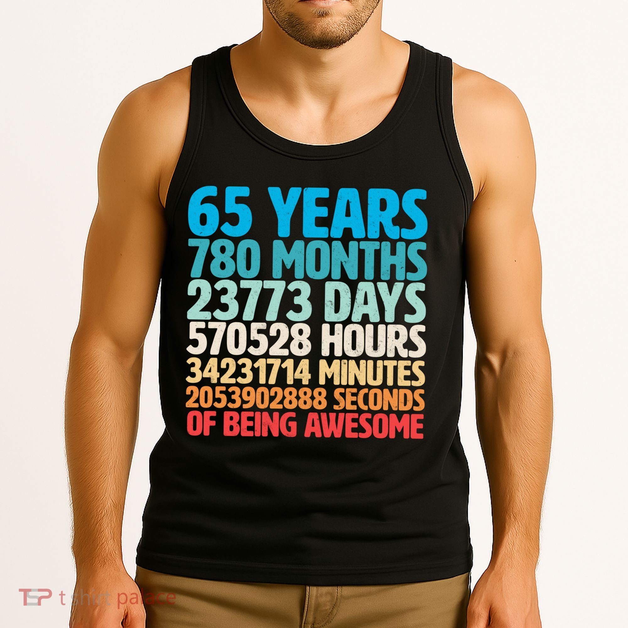 65 Years Of Being Awesome Birthday Time Breakdown Tank Top