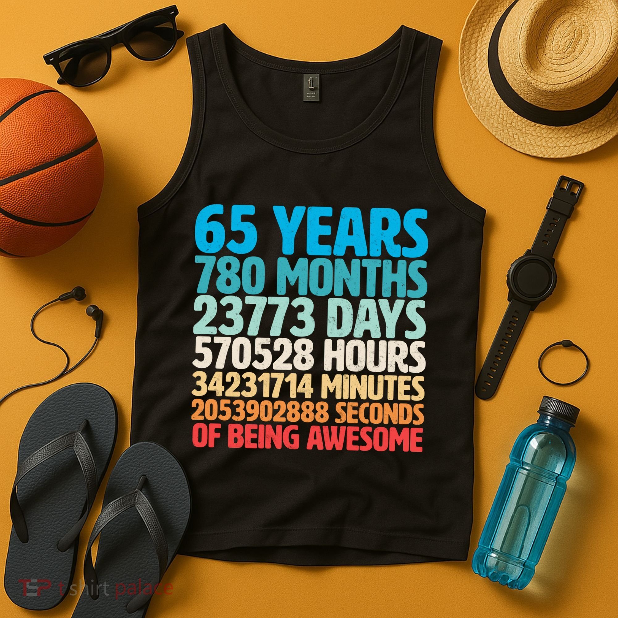 65 Years Of Being Awesome Birthday Time Breakdown Tank Top