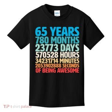 65 Years Of Being Awesome Birthday Time Breakdown Kids T-Shirt